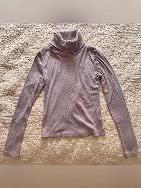 Ribbed Turtleneck Long Sleeve Top - Beige